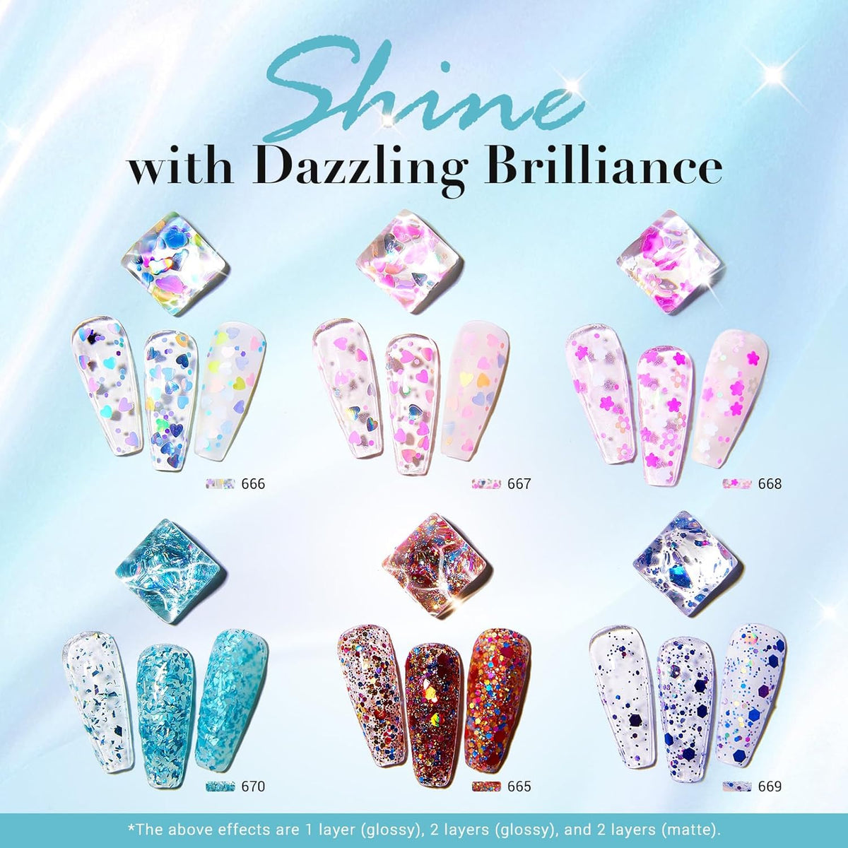 AZUREBEAUTY Dip Powder Nail Set, 6 Colors with Glitter in Pink and Aqua Blue, Light Dark Tones, No