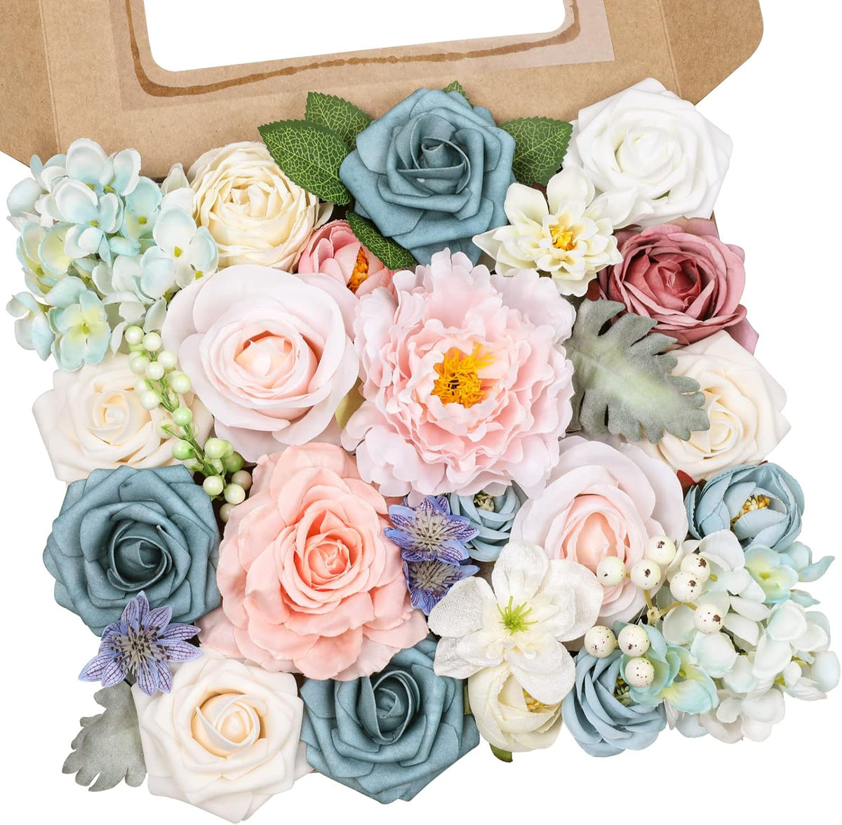 AmyHomie Blue Pink Artificial Flowers Combo Silk Mix Peony Rose Hydrangea Daisy Fake Flowers w/Stem
