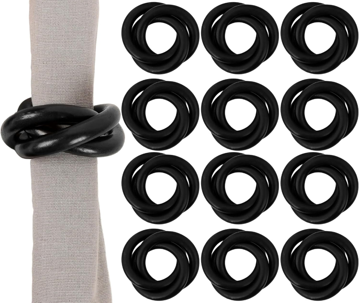 Three Ring Wooden Napkin Rings Set of 12 - Acacia Wood Interlocked Napkin Holder Cuffs for Dinner
