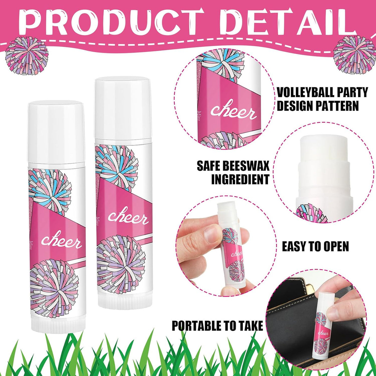 24 Pcs Cheer Lip Balm Cheer Teams Camp Gifts Pom Pom Leaders Party Favors Gear Lip Balm Mom Gift