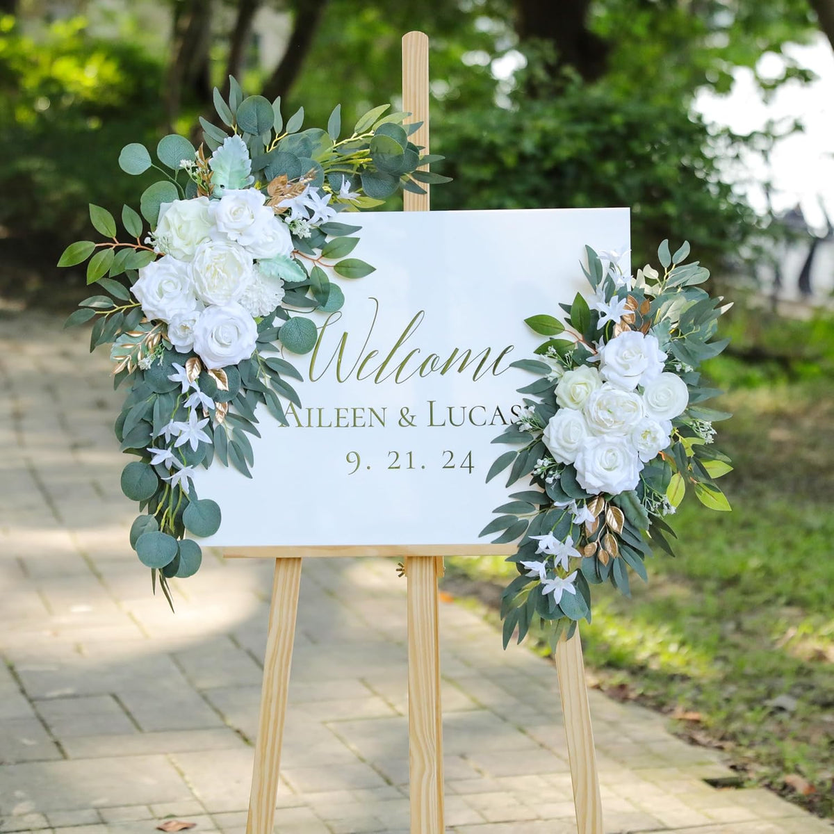 Artificial White Wedding Arch Flower Swags Set of 2 for Welcome Signs, Reception and Ceremony