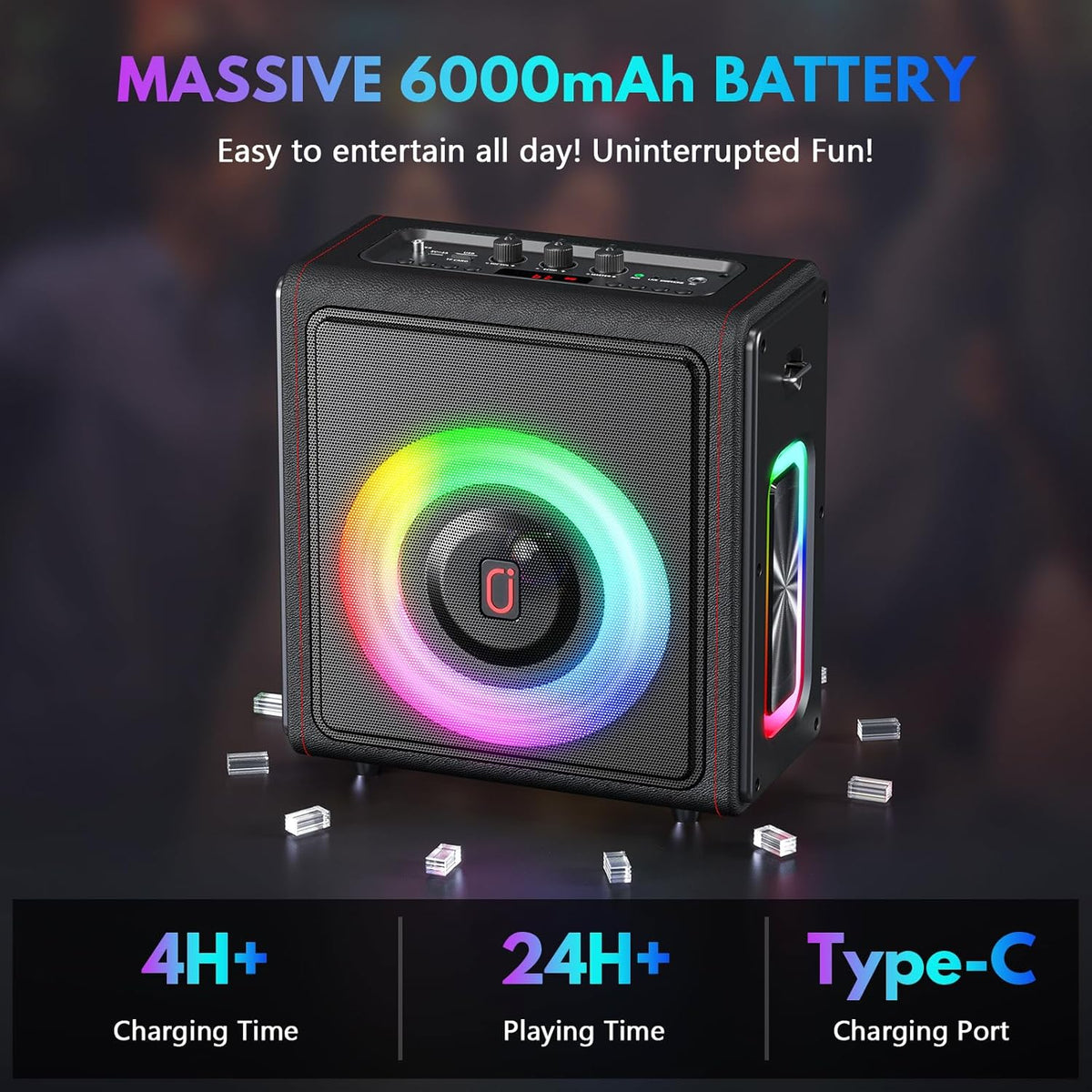 Karaoke Machine with 3 Wireless Mics | Bluetooth 5.3 Speaker with Echo Adjustment & Auto Pitch