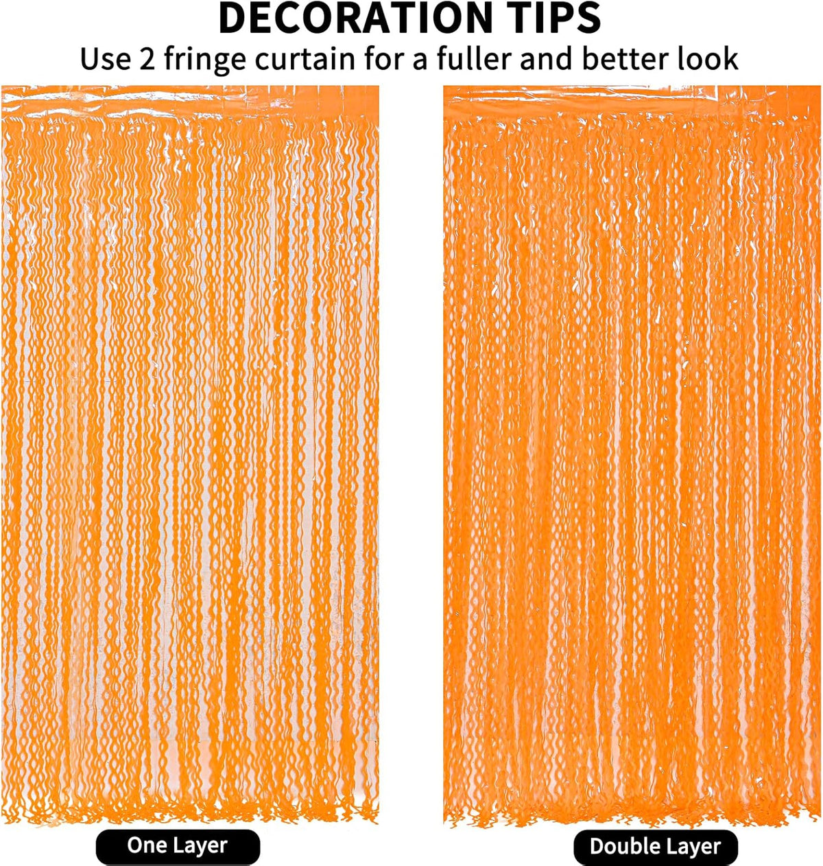 4 Pack Wavy Orange Foil Fringe Curtain Party Decorations - Orange Foil Backdrop Birthday Wedding