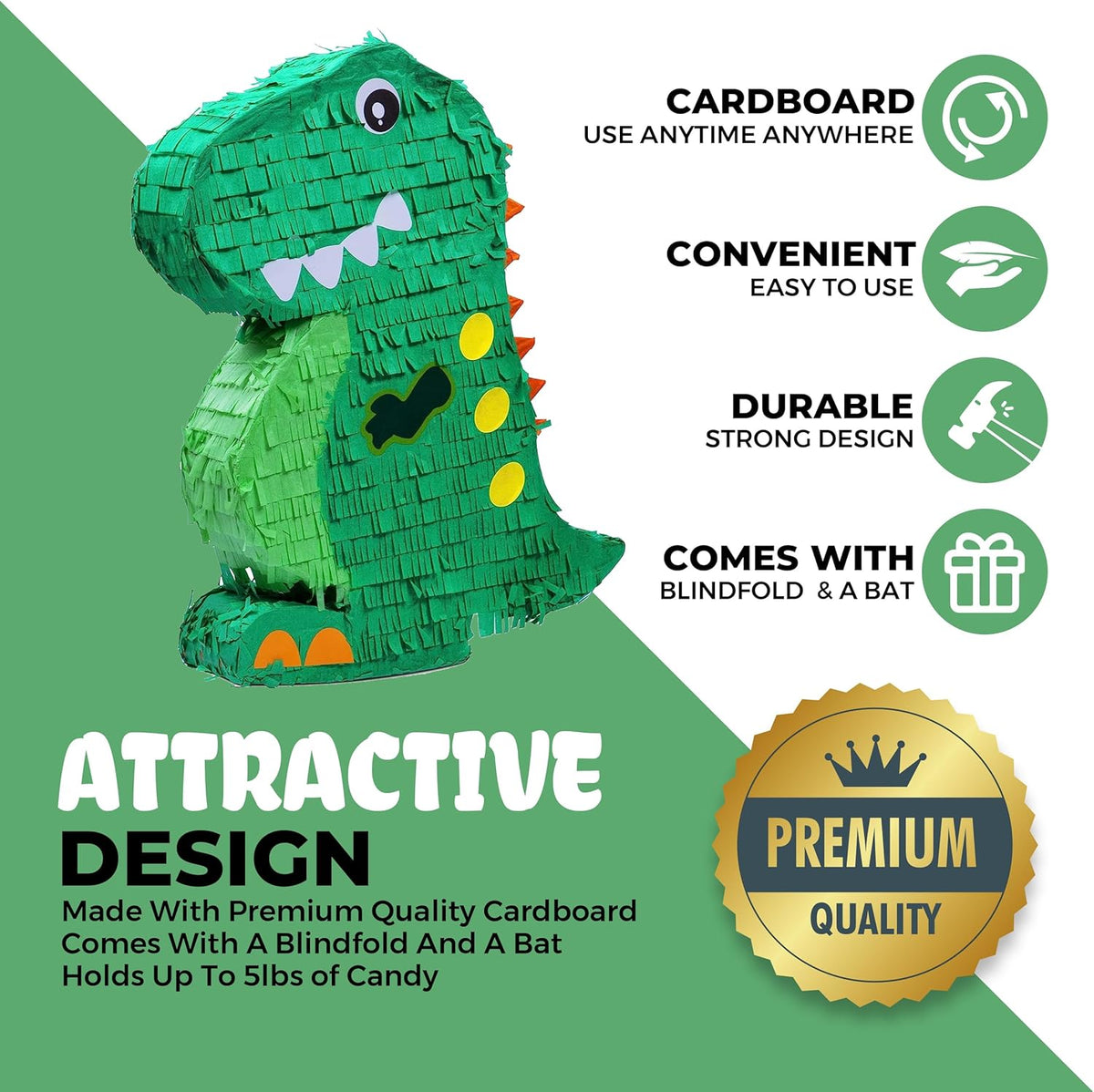 Dinosaur Pinata Bundle with a Blindfold and Bat (17x13x4 Inches), Perfect for Birthday Parties
