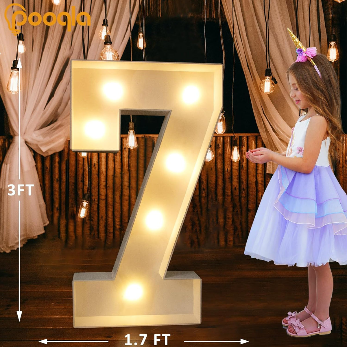Pooqla 3FT Light Up Marquee Numbers, Cool White and Warm White LED Large Lighted Marquee Numbers