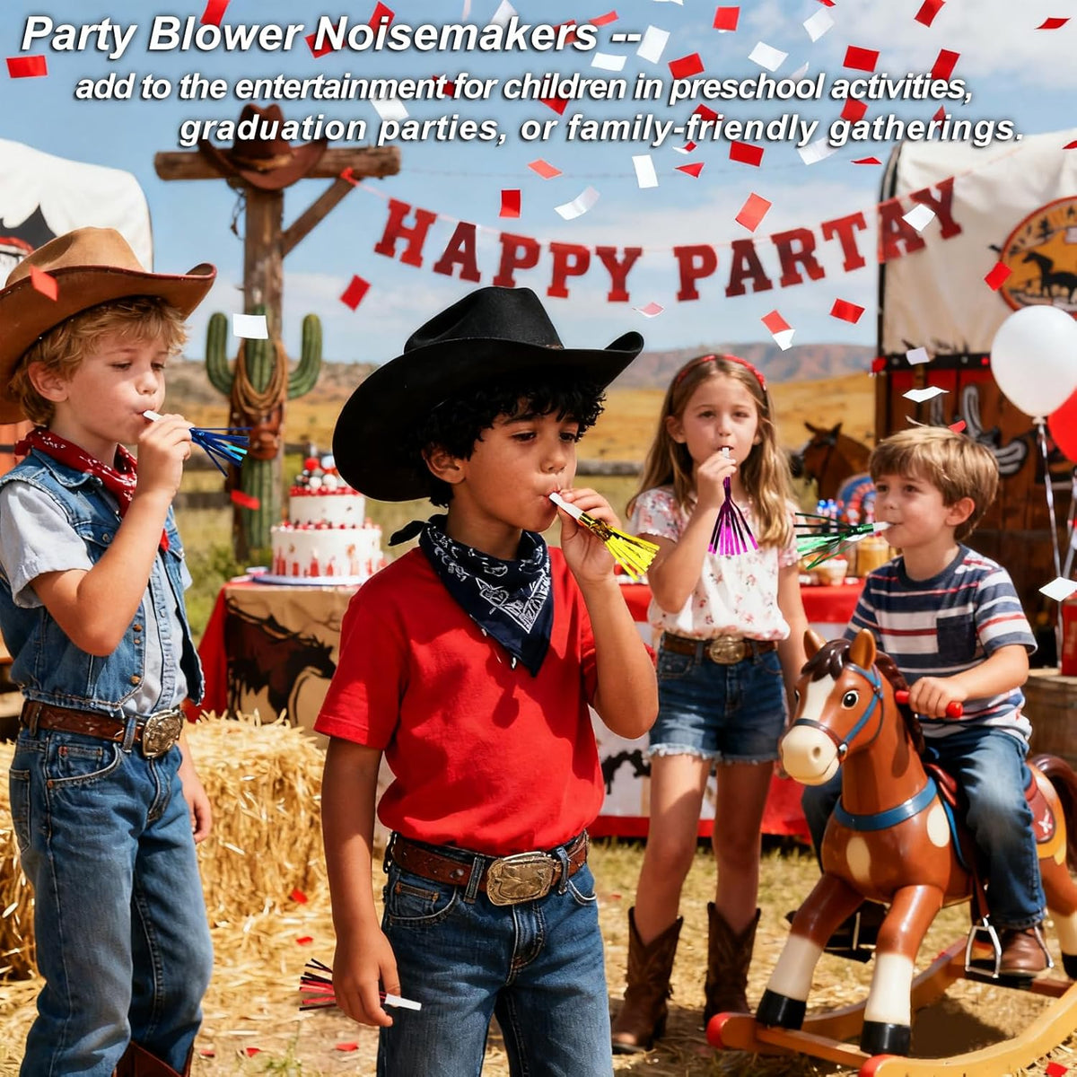 24PCS Bulk Party Blowers & Colourful Noise Makers - Fringed Glitter Party Horns Whistles for