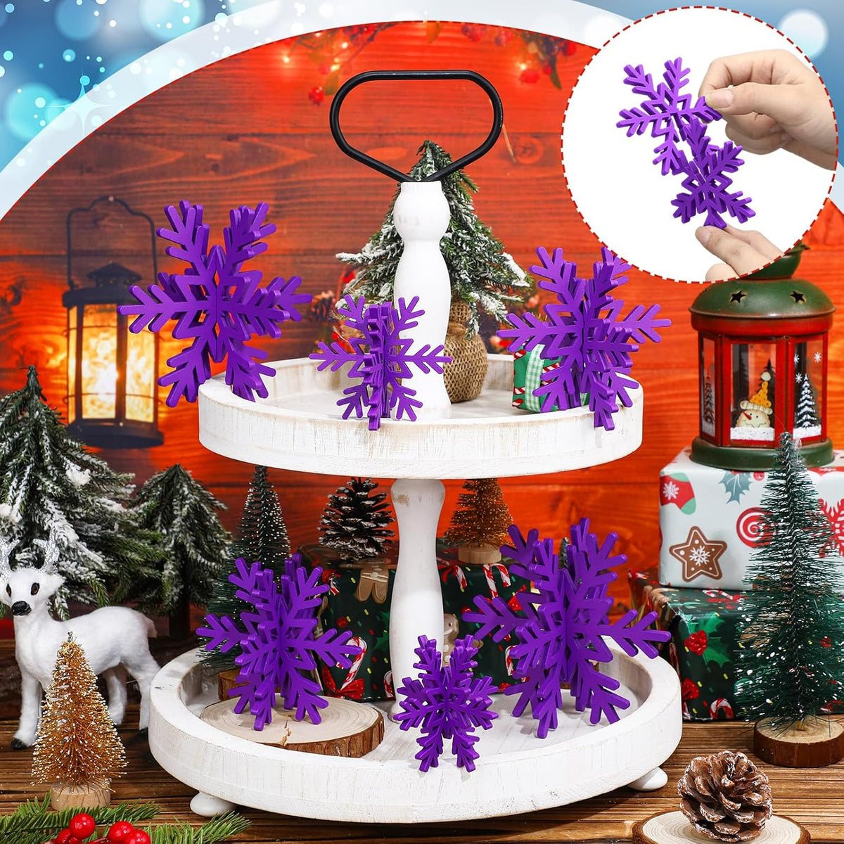 Bucherry 12 Pcs Wooden Snowflake Table Decor 3D Snowflake Tabletop Signs and Centerpiece for