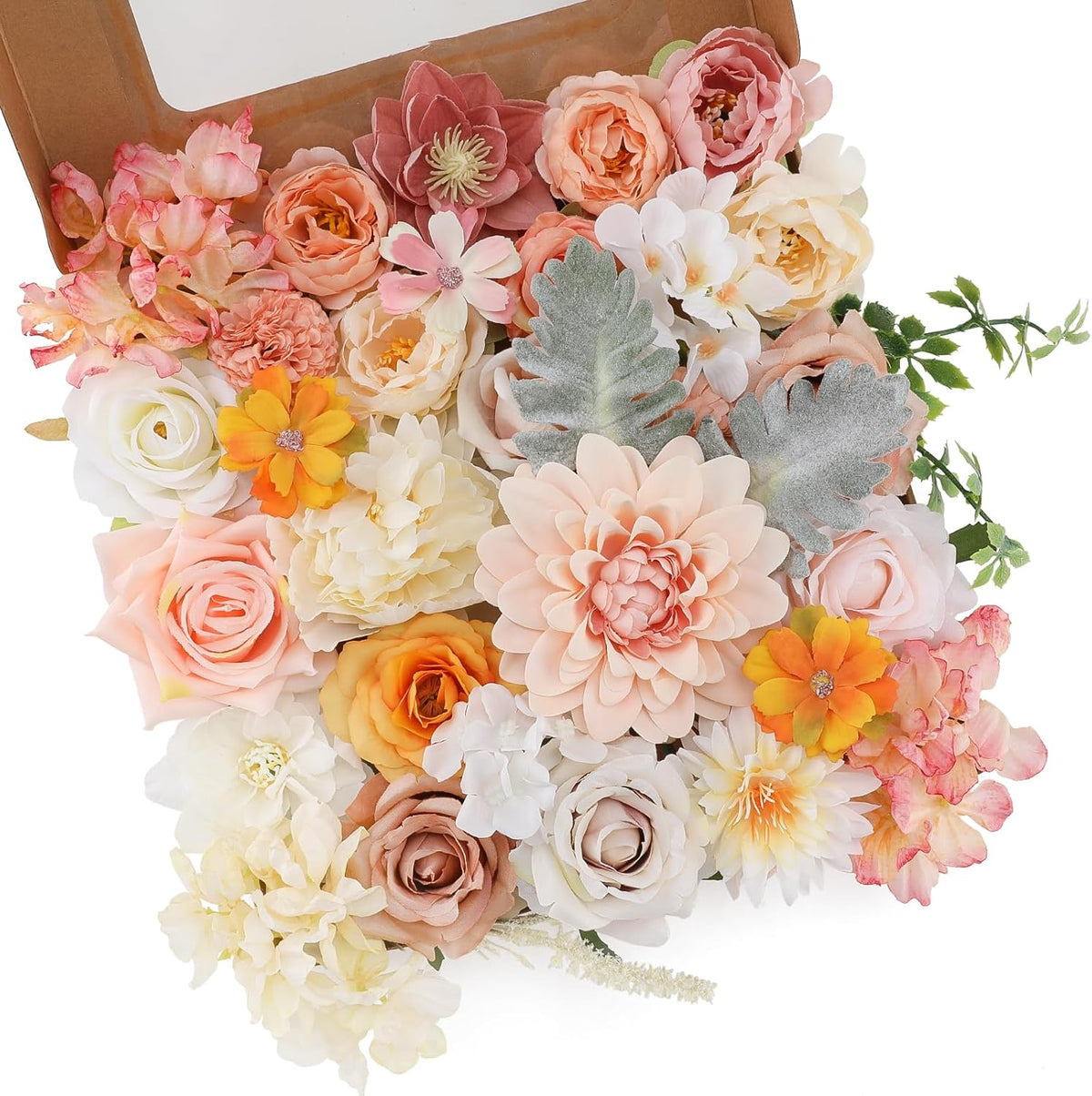 Floweroyal Artificial Flowers Combo Champagne Flowers Mix Silk Flowers Dahlia Roses with Stems for