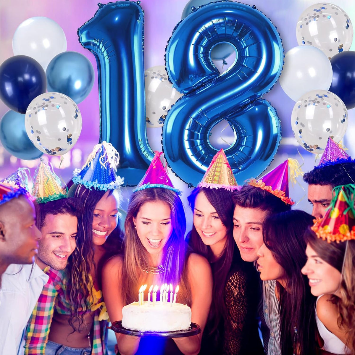 Navy Blue 18 Balloons, 40 Inch Dark Blue Foil Number 18 Balloon Set, XXL Self Inflating 18 Helium