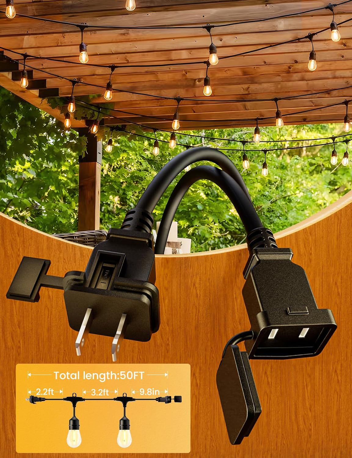 Svater Outdoor String Lights 150FT, E26 Socket, 48pcs S14 Shatterpoof Bulbs, 1 Watt Dimmable 2700K