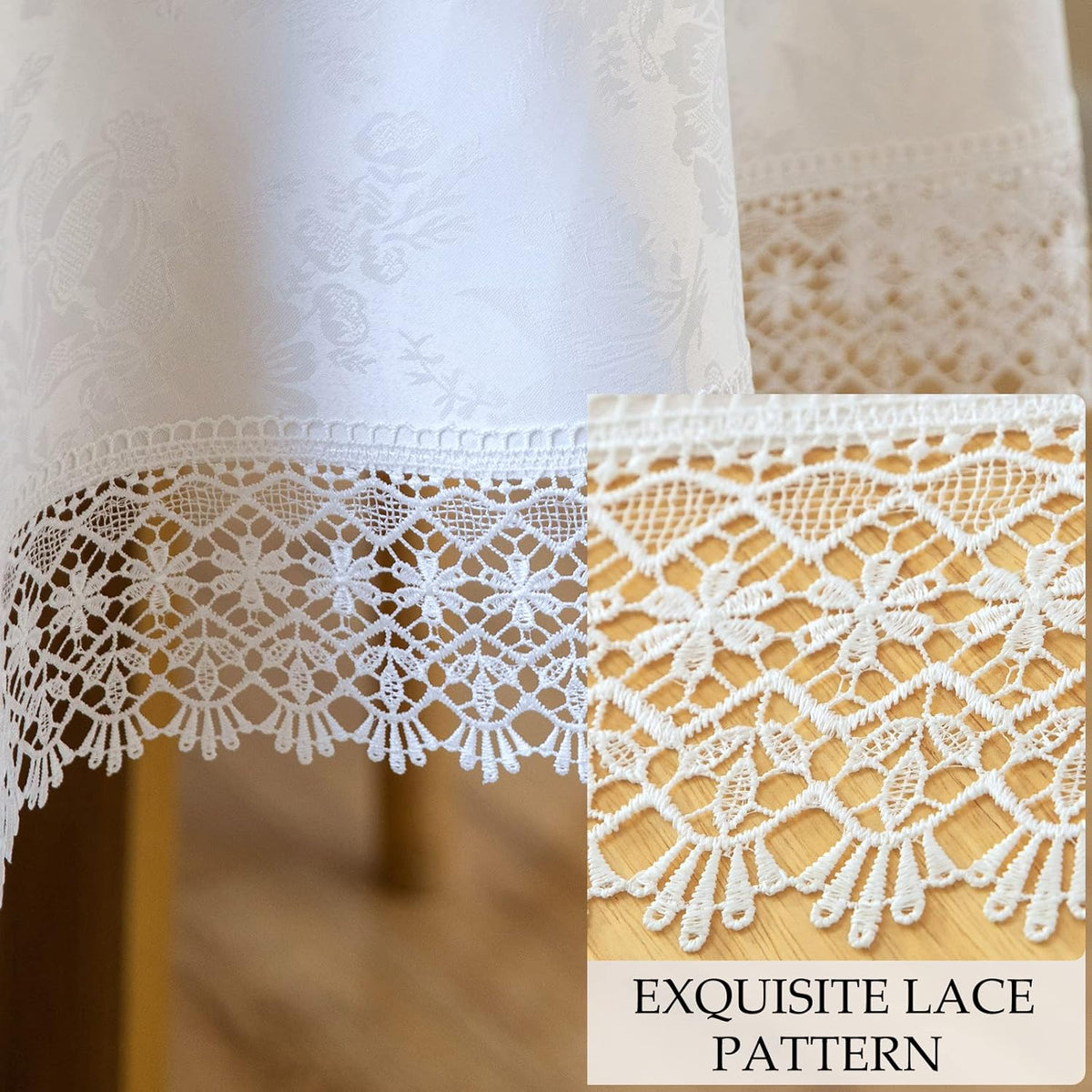 White lace Premium Round Farmhouse Tablecloth Waterproof OilProof SpillProof AntiShrink Soft