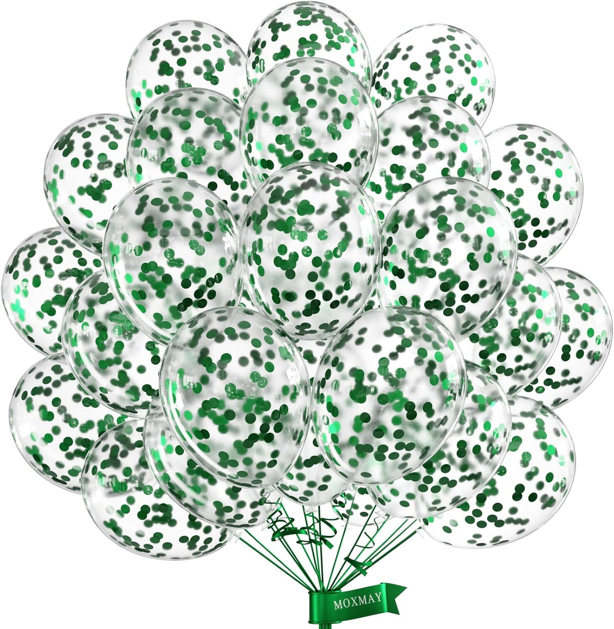 Green Confetti Balloons 12 inch, 50 Pcs Clear Balloon with Green Confetti for Graduation Birthday
