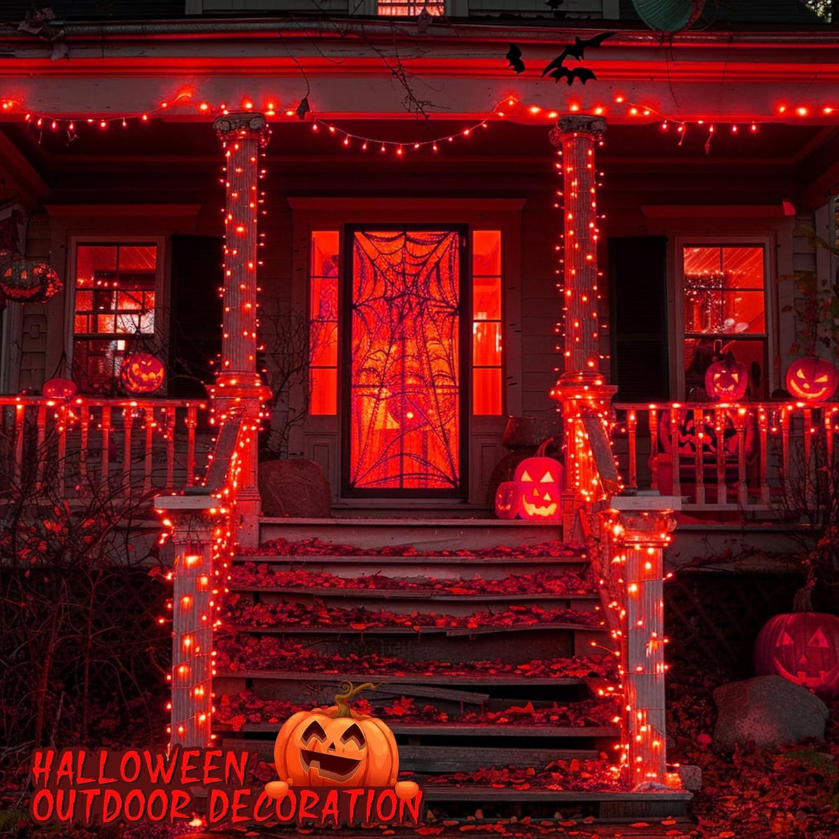 JMEXSUSS 600 LED Red Halloween Lights Outdoor Indoor, 168Ft Red Christmas String Lights Plug in