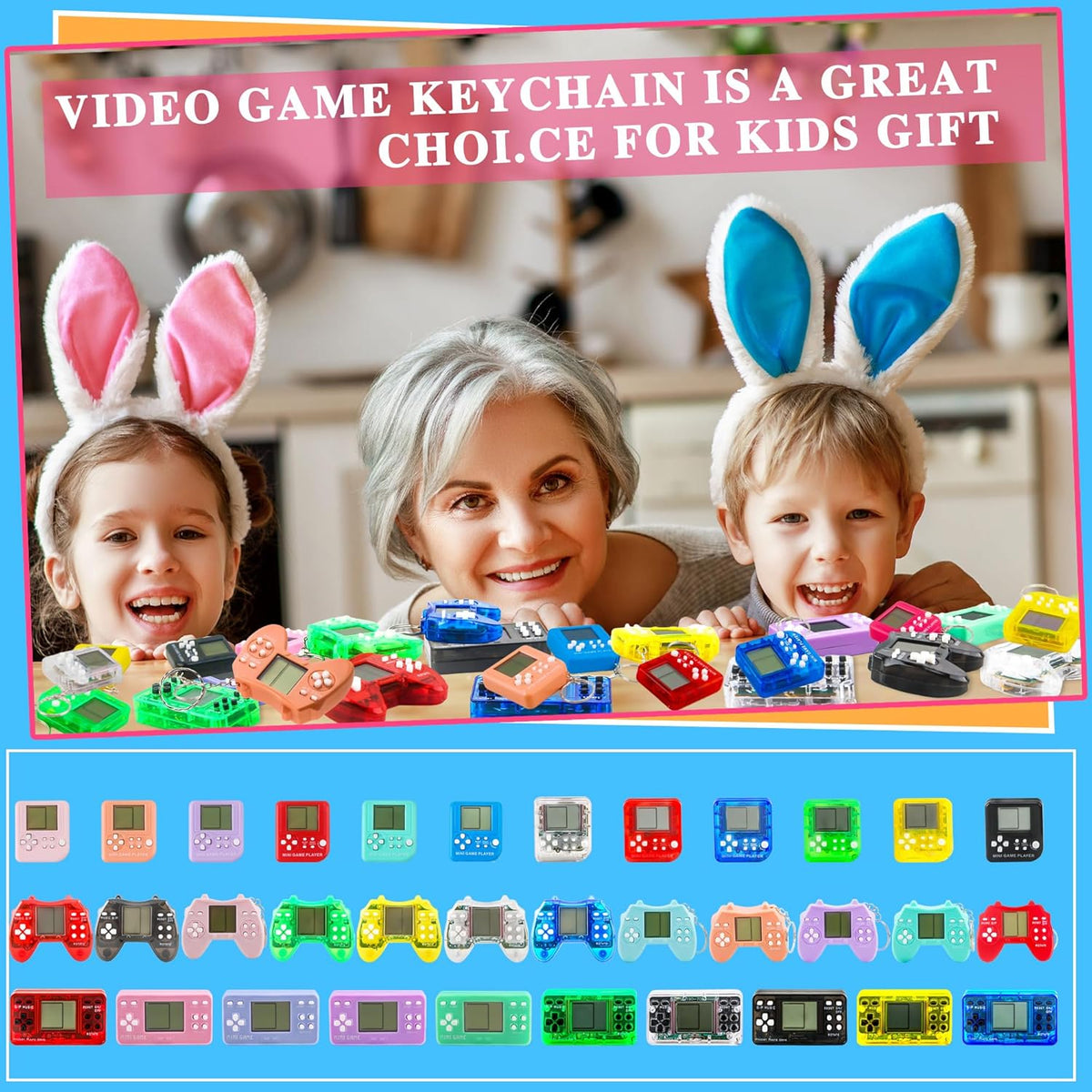 36 Pack Video Game Keychain Mini Square Handheld Video Game Key Chain for Kids Birthday Video Game