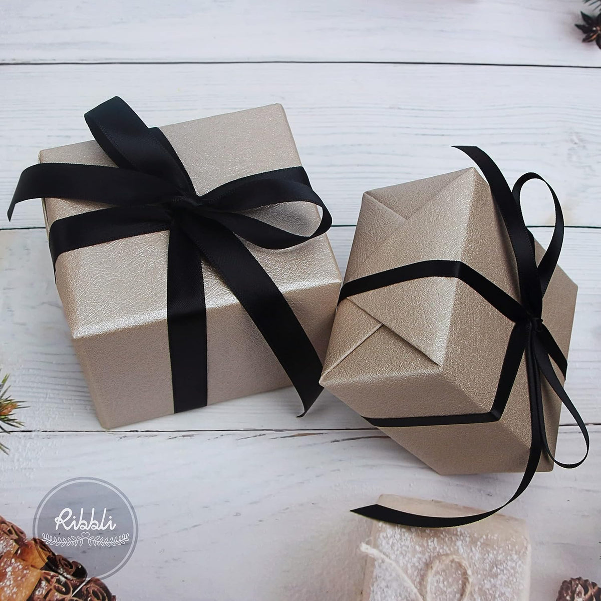 Ribbli Double Faced Black Satin Ribbon,1/2” x Continuous 25 Yards,Use for Bows Bouquet,Gift