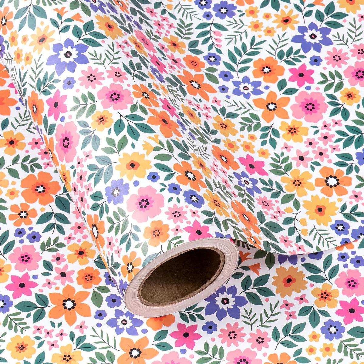 WRAPAHOLIC Kraft Floral Wrapping Paper Roll - Mini Roll - 17 Inch x 9.8 Feet - Ditsy Flower