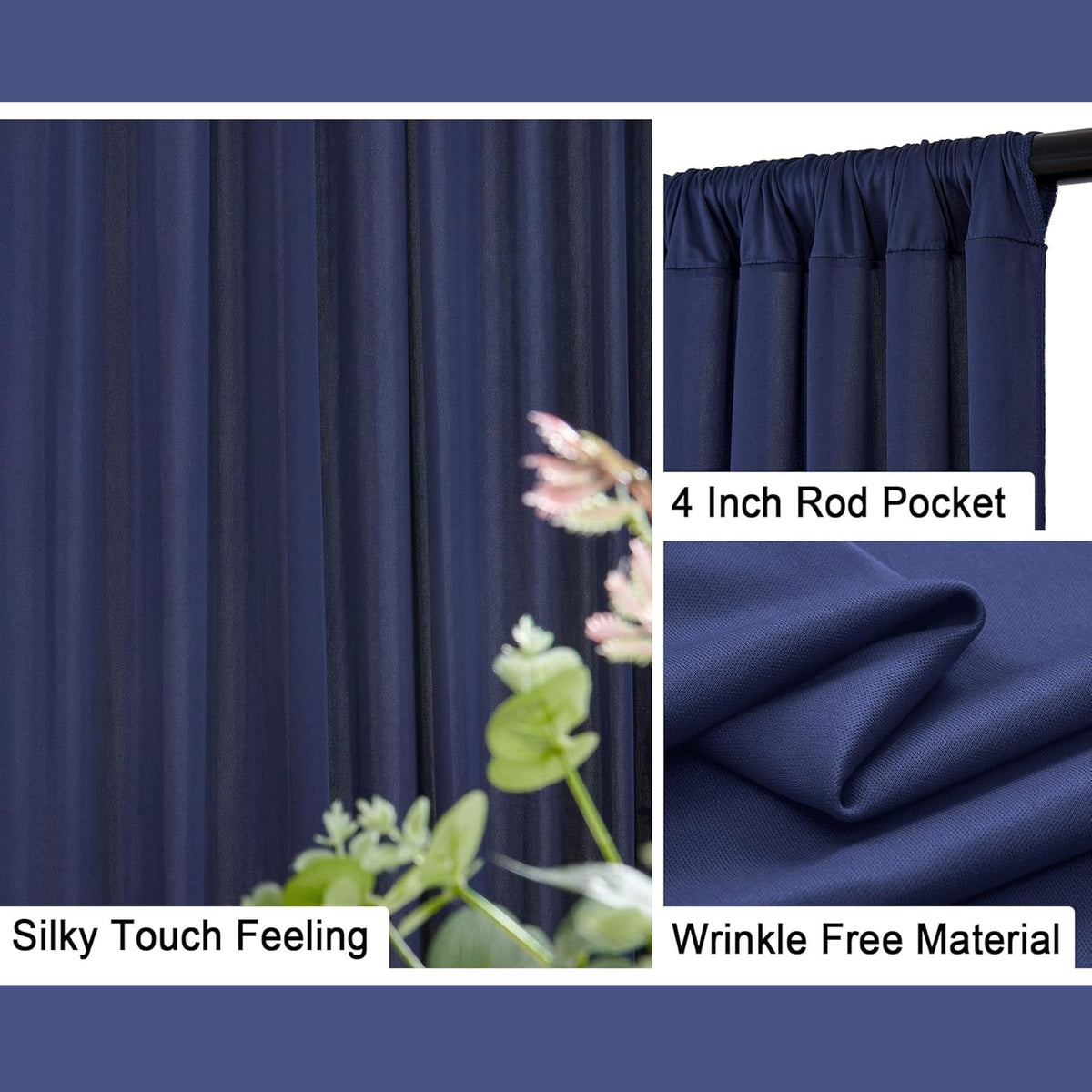 50 ft x 10 ft Wrinkle Free Navy Blue Backdrop Curtain for Parties,Polyester Photo Backdrop Drapes