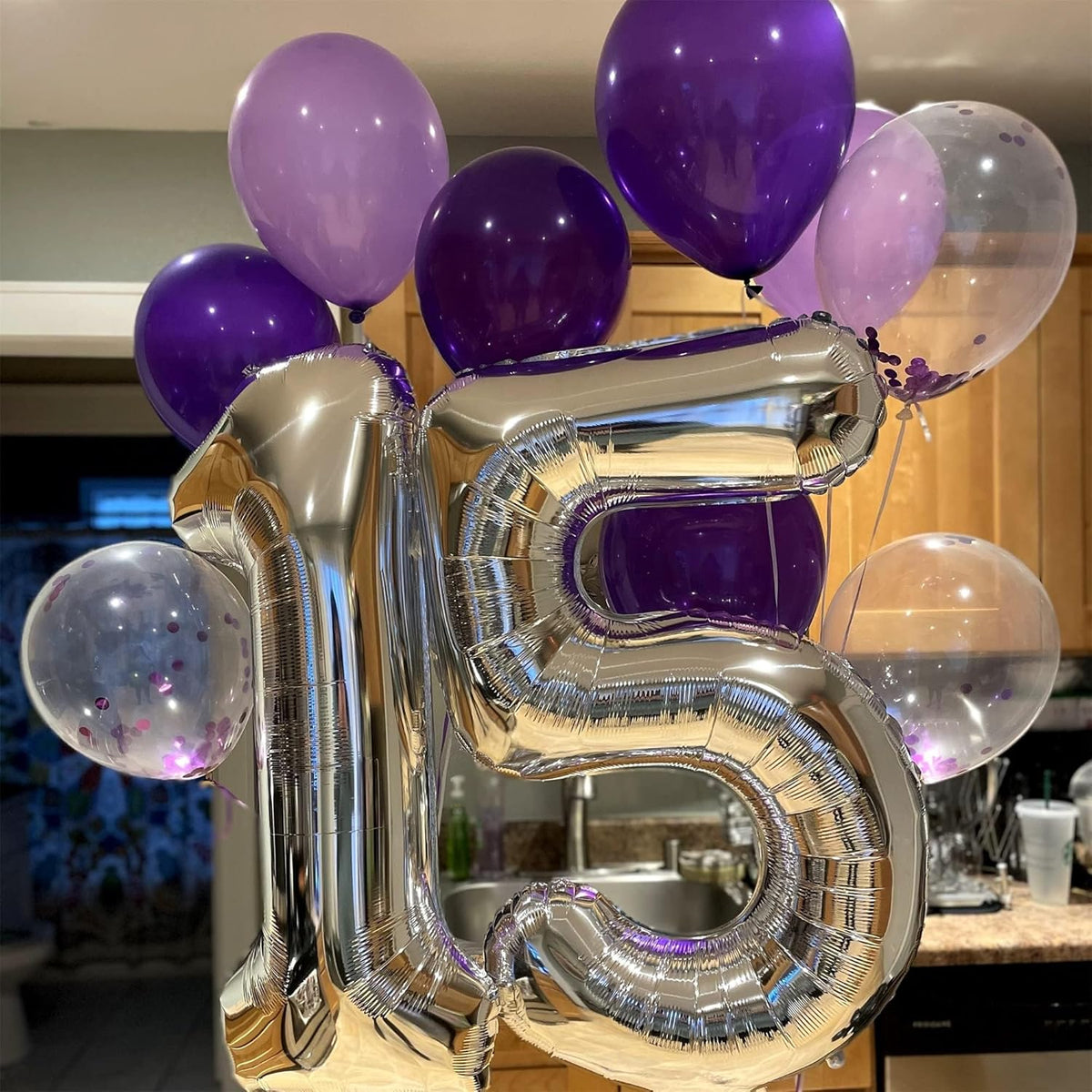 Silver 1 Balloon Number, 40 Inch Giant Helium Foil Number 0-9 for Boys Girls, Self Inflating 1st