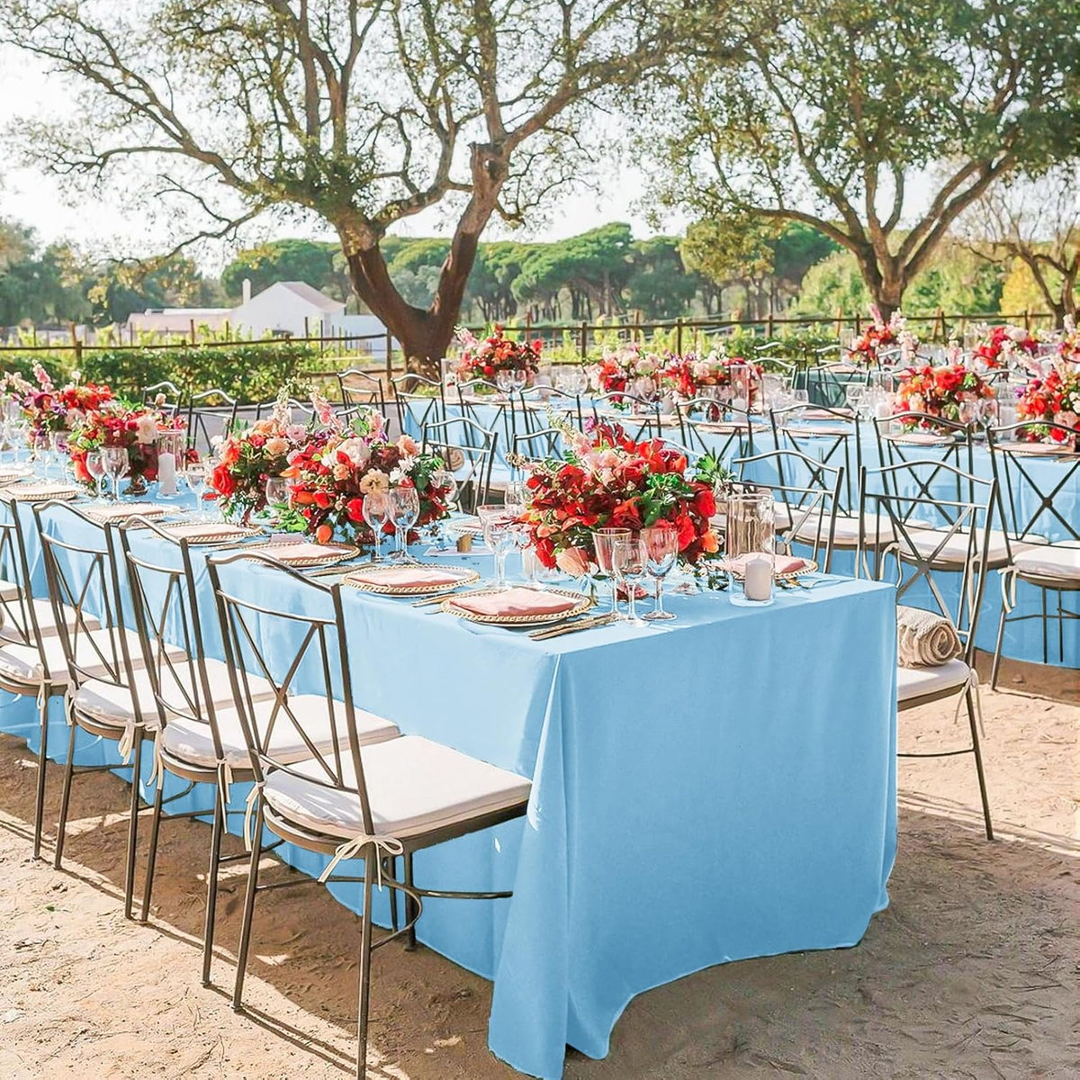 10 Pack Light Blue Tablecloths for 6 Foot Rectangle Tables 60 x 102 Inch - 6ft Rectangular Bulk
