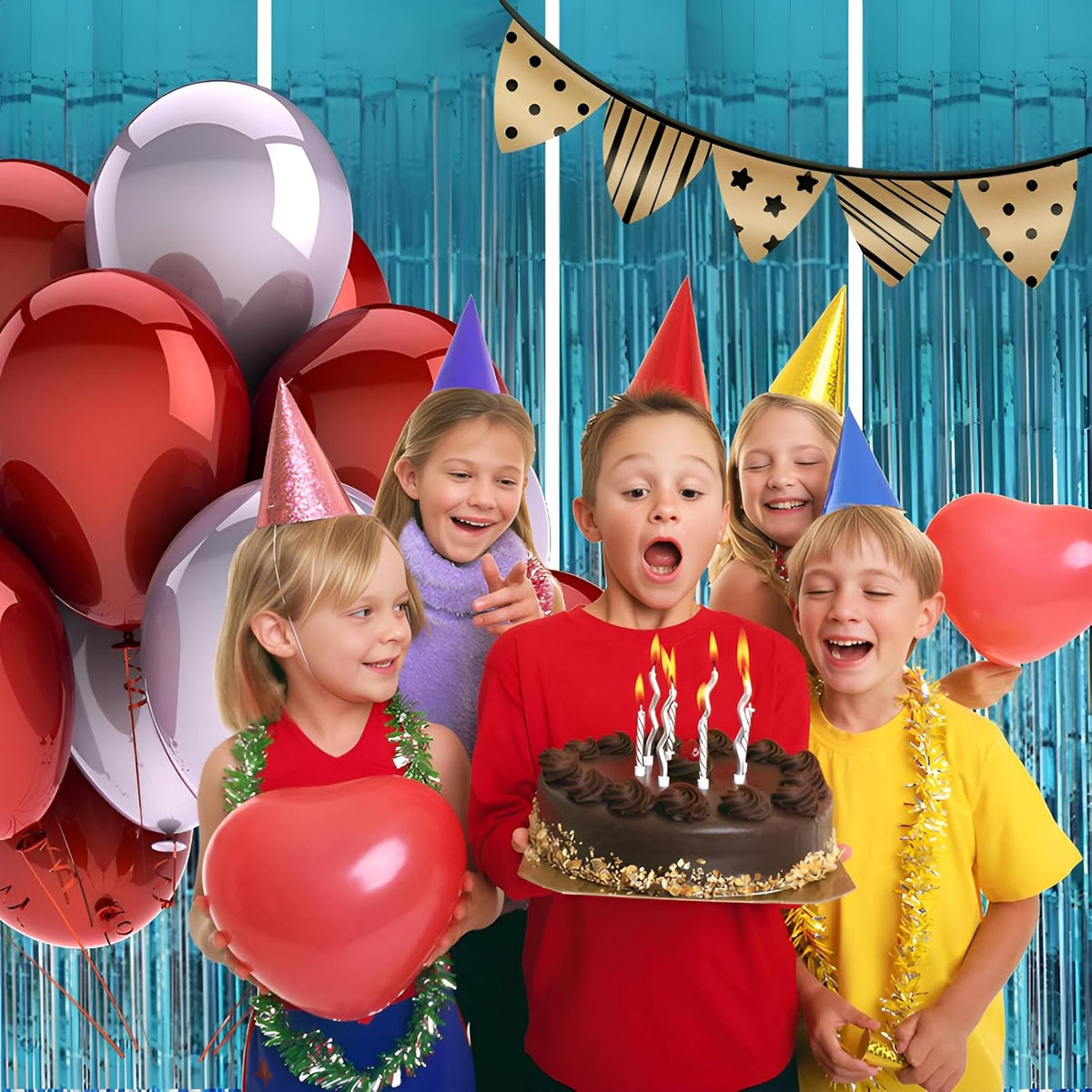 Keyali 4 Pack 3.3 * 8.3 ft Foil Curtain Metallic Tinsel Fringe Curtains Photo Booth Props Backdrop