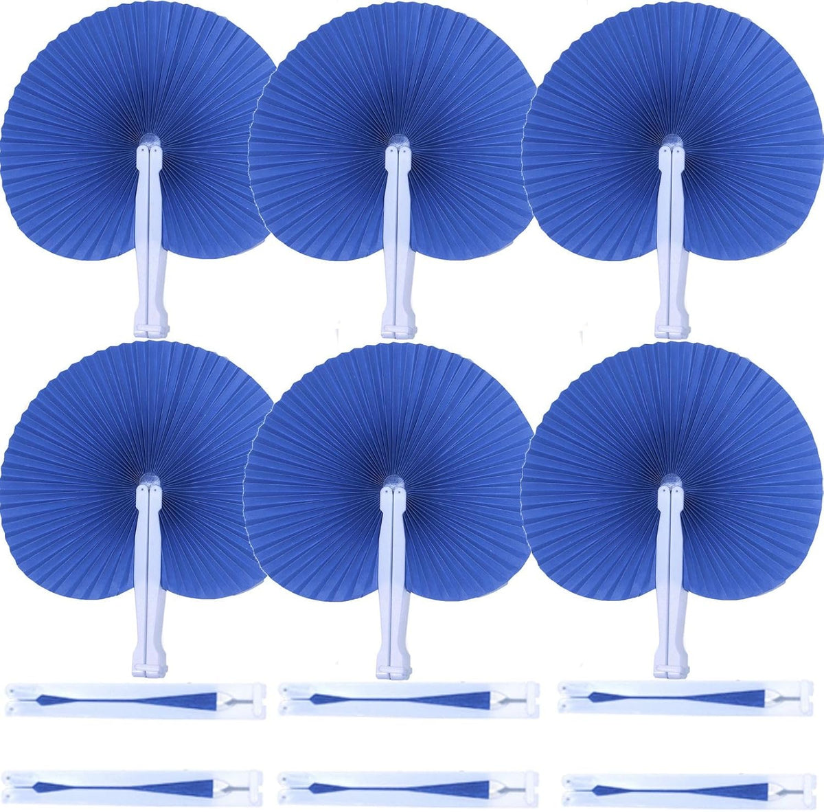 12 Packs Decorative Paper Folding Hand Fans Handheld,Navy Round Foldable Wedding Fans Chinese and