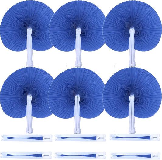12 Packs Decorative Paper Folding Hand Fans Handheld,Navy Round Foldable Wedding Fans Chinese and