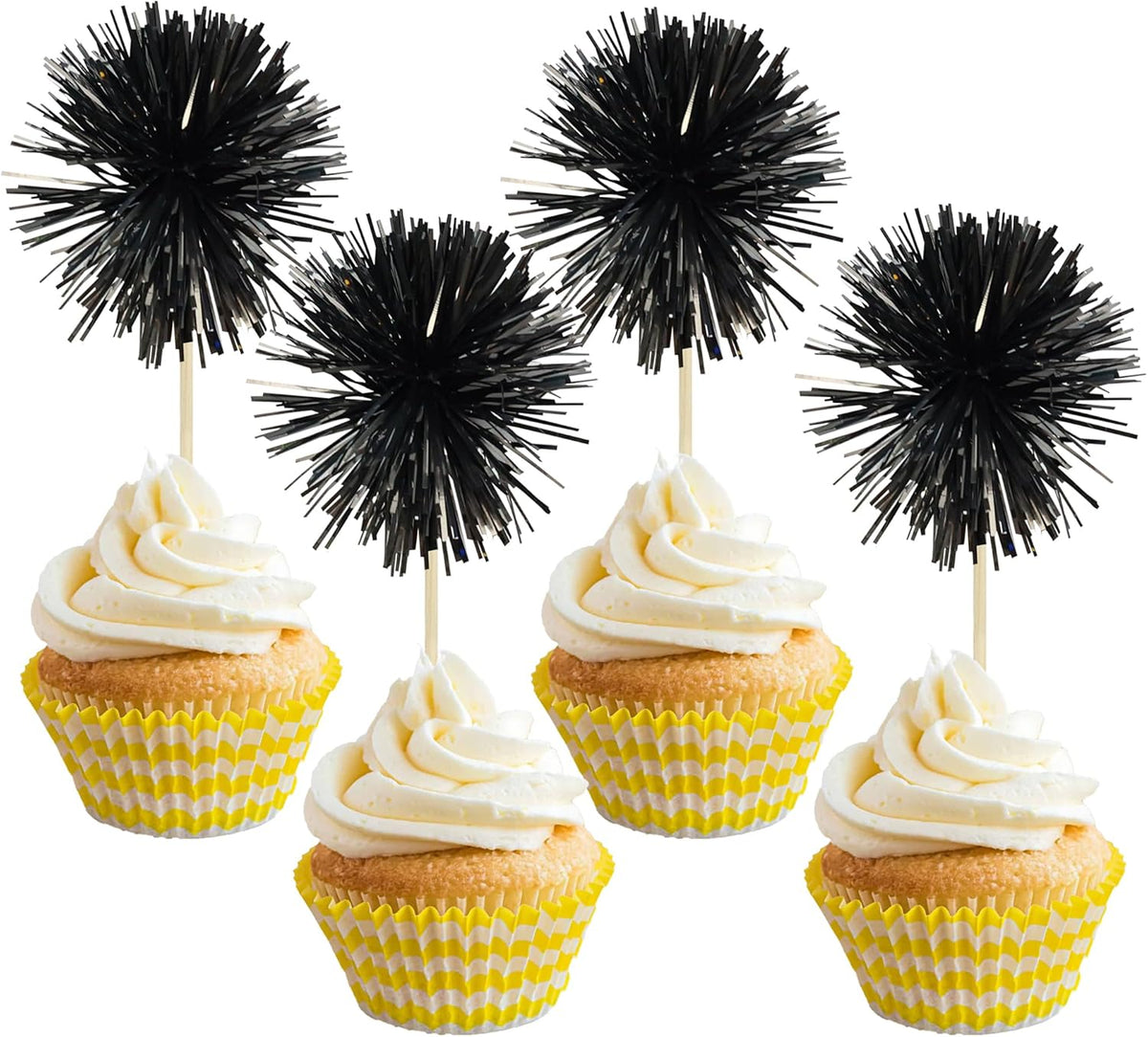 Gyufise 30Pcs Foil Firework Cupcake Toppers Sparkle Tinsel Cake Toppers Tinsel Drink Cake