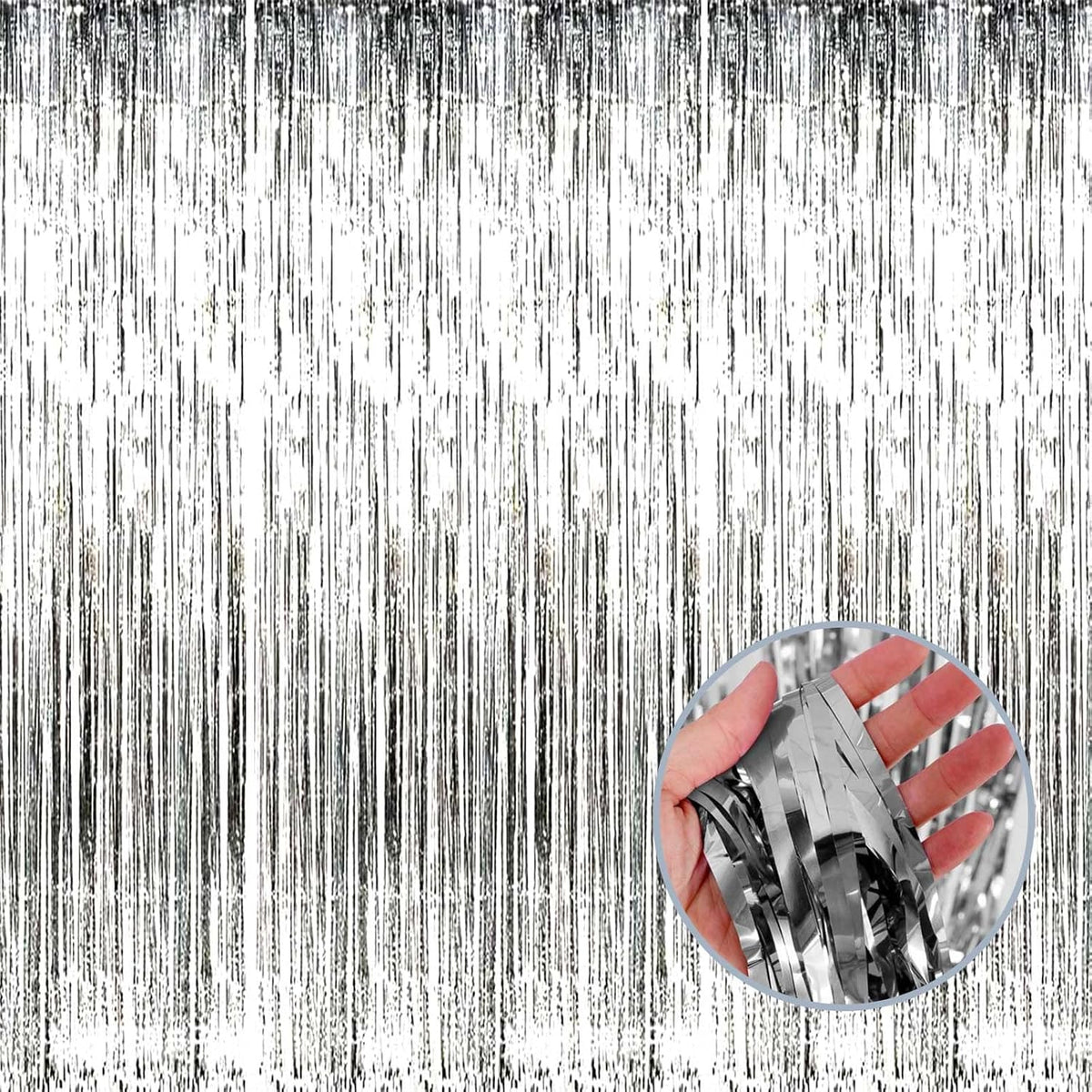 4 Pack Silver Foil Fringe Curtain Backdrop, 3.28Ft x 8.2Ft Metallic Tinsel Foil Fringe Streamer