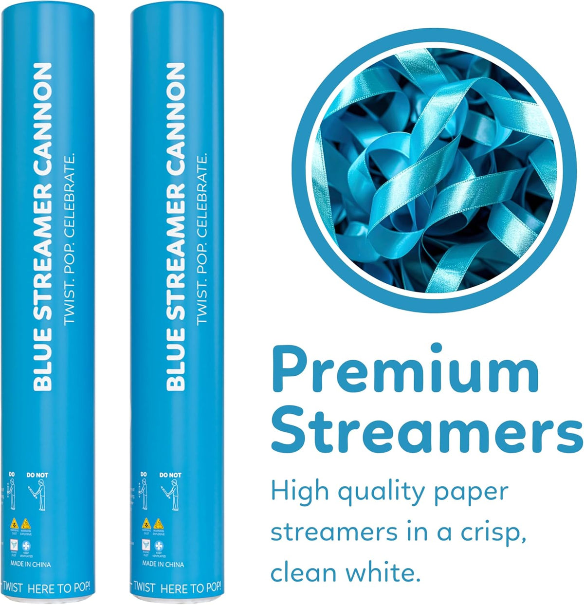 2 Pack Streamer Cannon Confetti Poppers | Biodegradable Blue Confetti | TUR Party Supplies |