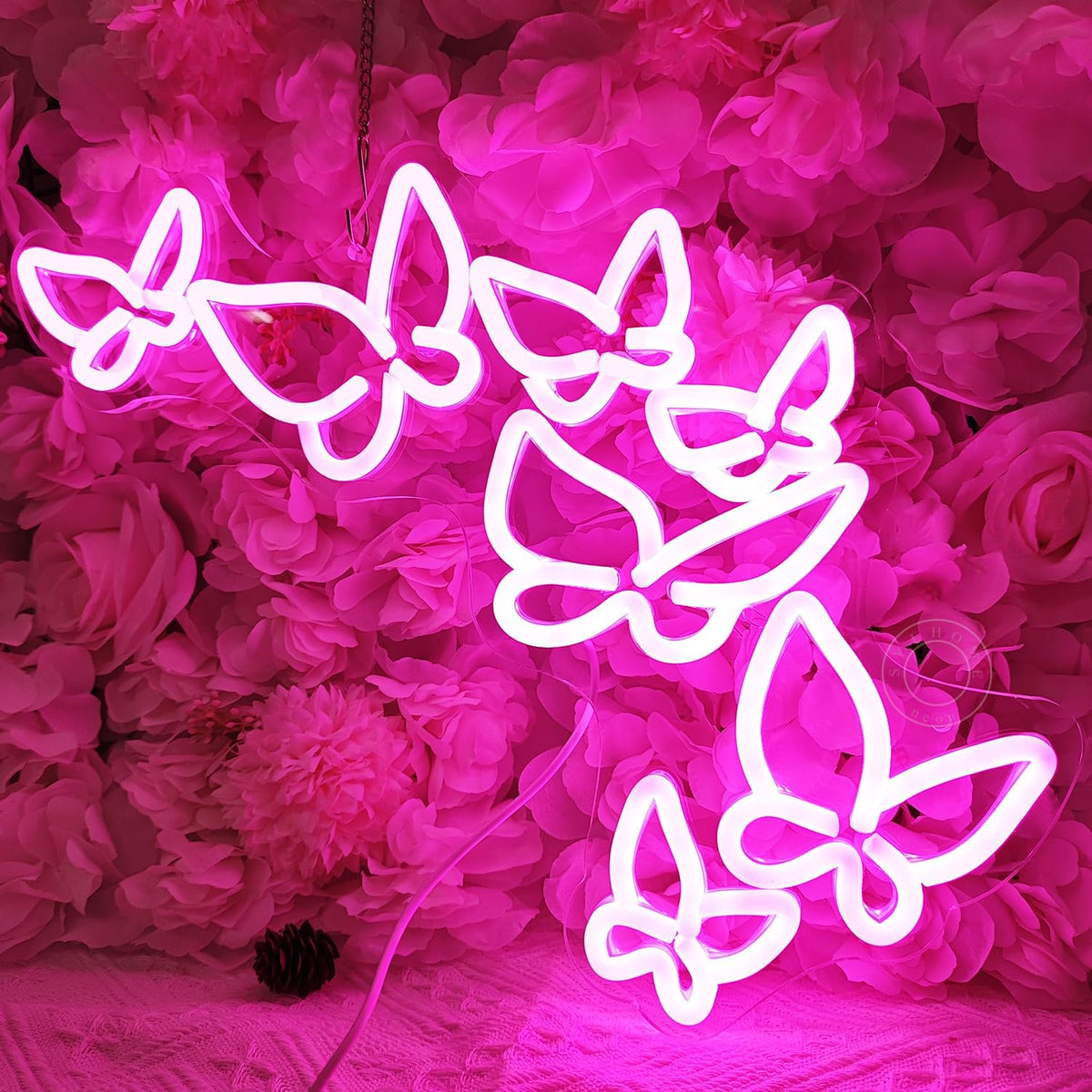 SYLHOME Pink Butterfly Led Neon Light Sign Girls Bedroom Kids Room Beauty Studio Living Room