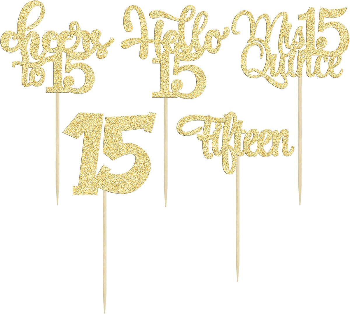 30Pcs 15th Birthday Cupcake Toppers Fifteen Cupcake Picks Cheers to 15 Years Old Mis Quince 15 Cake