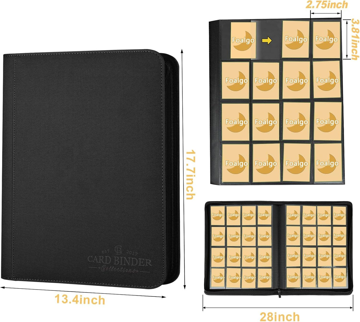 Trading Card Binder 16 Pocket, Foalgo PU Cover Card Binder for 1000+ Cards, Premium Trading Card