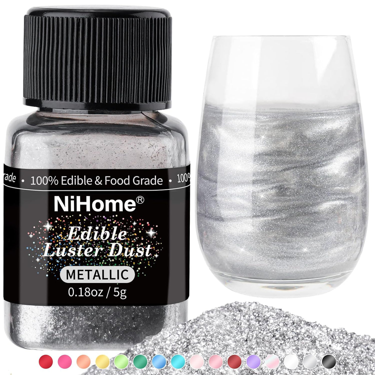 NiHome Edible Food-Grade Glimmer Powder Glitter Luster Dust Food Decorating Sprinkle Dust for Drink