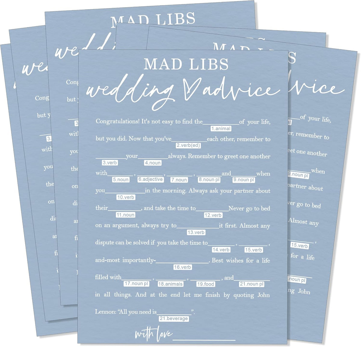 Wedding Advice Cards - Bdvice and Wishes for the Newlyweds Mr and Mrs Bride & Groom Perfect for