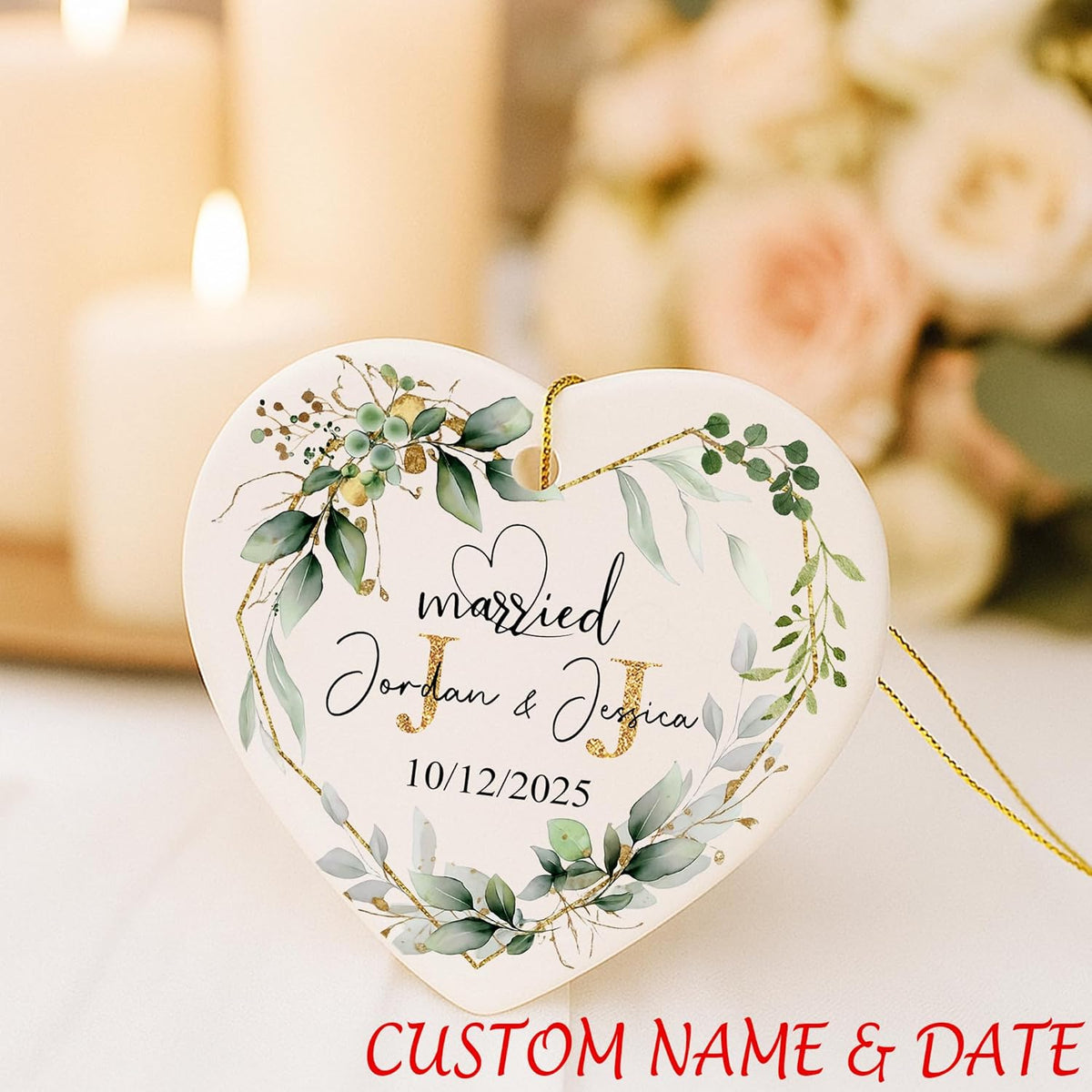 Love Signal Personalized Married Ceramic Ornament, Mr Mrs 2025 Ornaments Custom Name Date, Ornament