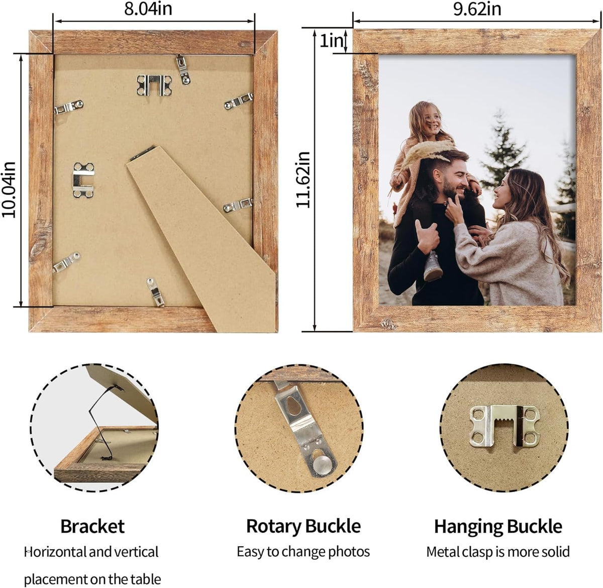 8x10 Picture Frame Set of 4 with High Definition Real Glass, Mixed Color Wood Photo Frames for