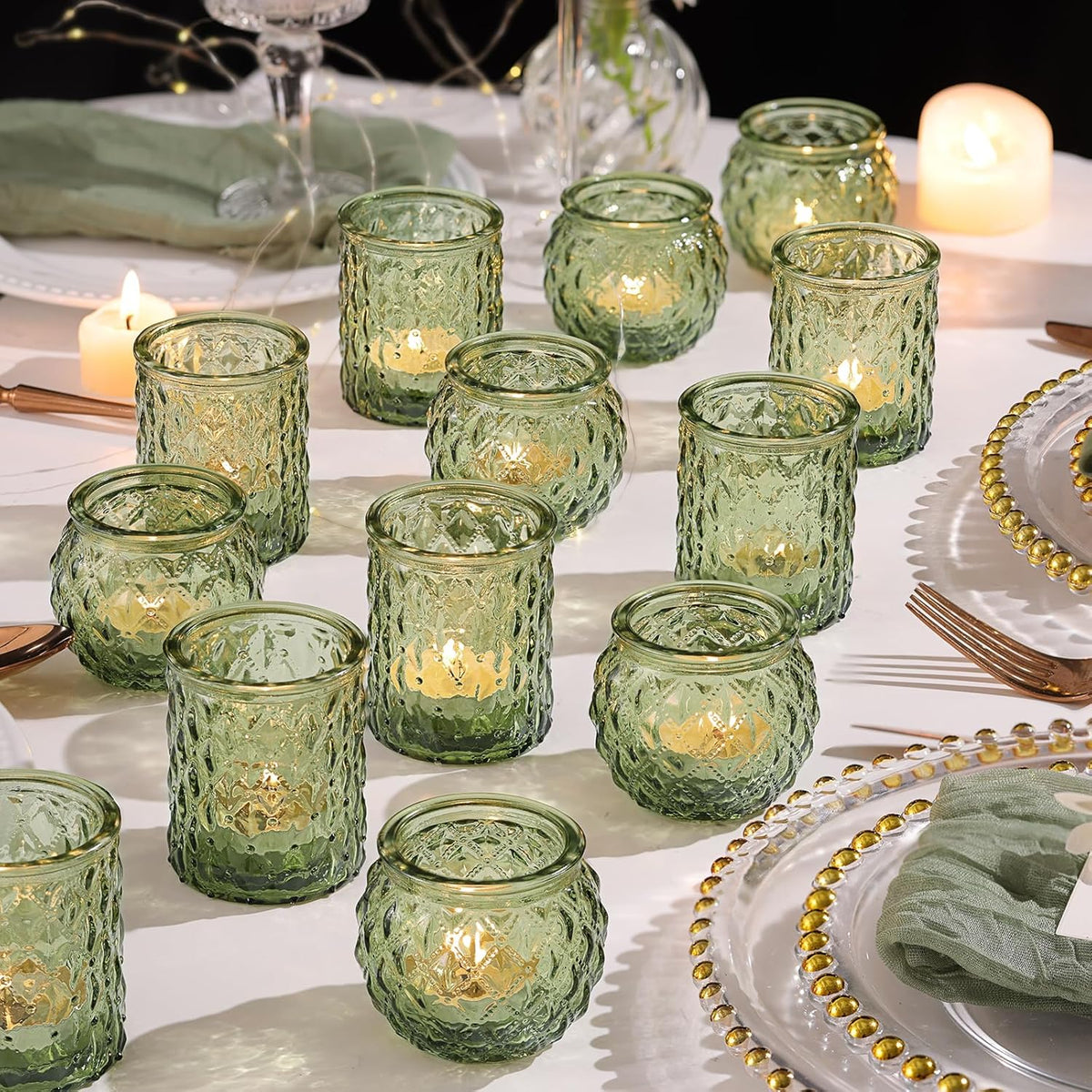 36pcs Assorted Green Votive Candle Holders, Tea Lights Candle Holder for Table Centerpiece, Green