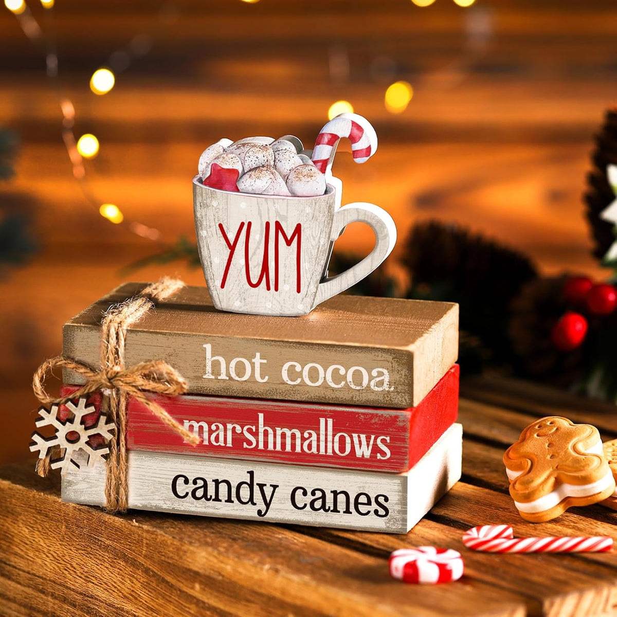 4 Pcs Christmas Table Decorations Winter Snowflake Tiered Tray Decorations Decorative Mini Wooden