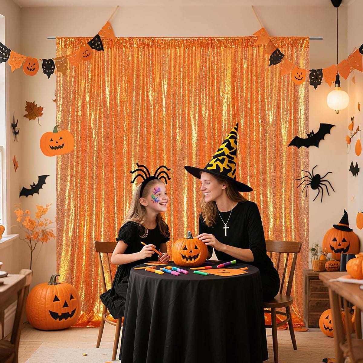 Poise3EHome Orange Sequin Backdrop, 10Ft x 10Ft Glitter Photography Background Curtains for