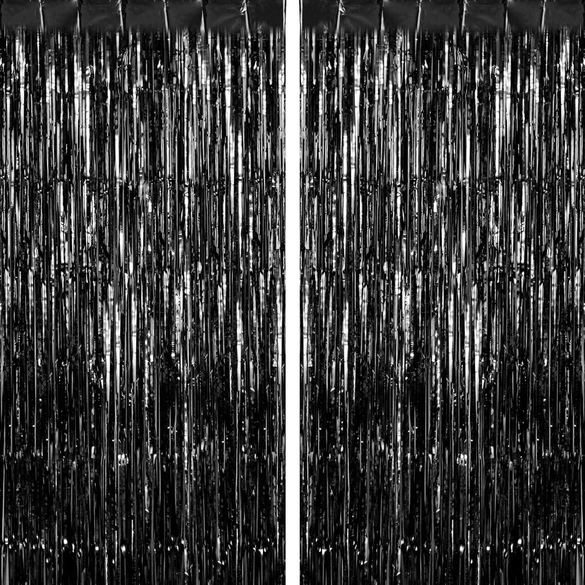 2 Pack Black Fringe Curtains Foil Shiny Fringe Backdrop Tinsel Door Streamers Foil Curtains for