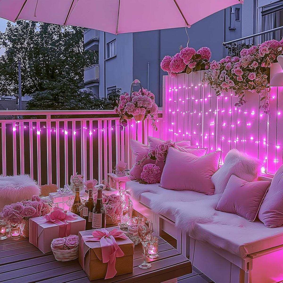 JMEXSUSS 500 LED Pink Room Lights, 8 Modes 163ft Waterproof Pink Christmas Lights Outdoor Plug in