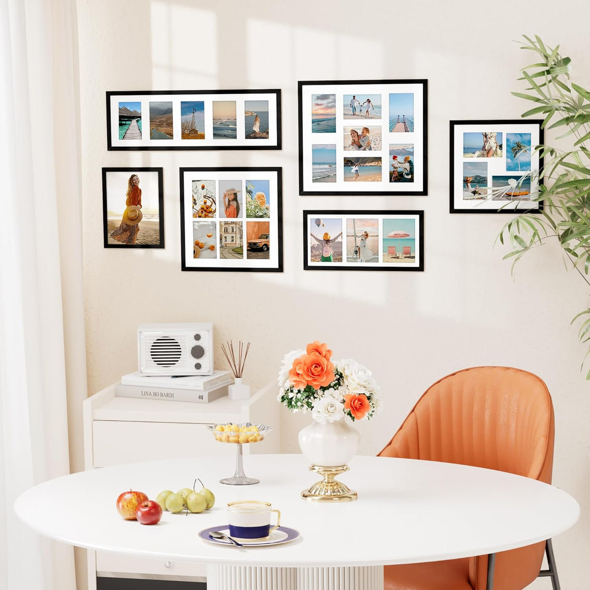 Vittanly 8x16 Collage Picture Frame, Displays 3Pcs 5x7 Pictures with Mat, Picture Frames Collage