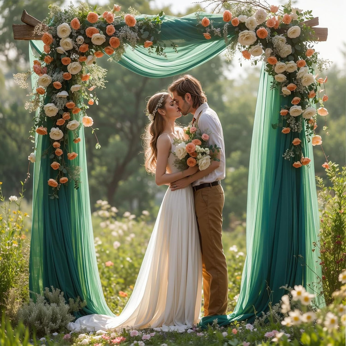Wedding Arch Draping Fabric, 2 Panels 28" x 19Ft Emerald Green Arch Drapes Sheer Backdrop Curtain