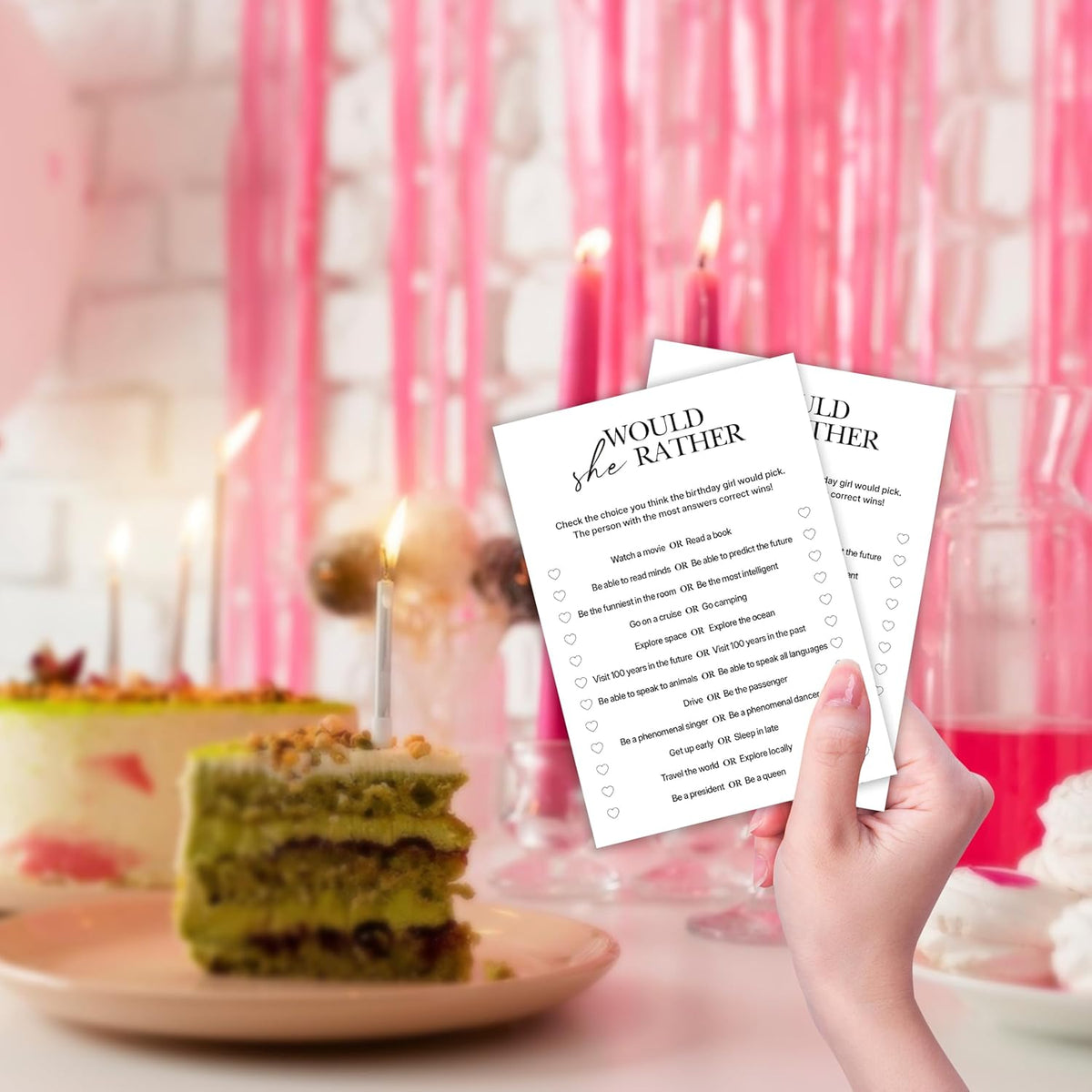 Birthday Party Games, Would She Rather, 25 Pcs Card Set for Guests, Fun Birthday Game for Teen