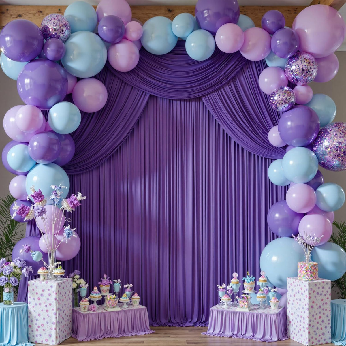 30 ft x 10 ft Wrinkle Free Purple Backdrop Curtain for Parties, 5ft x 10ft 6 Panels Polyester