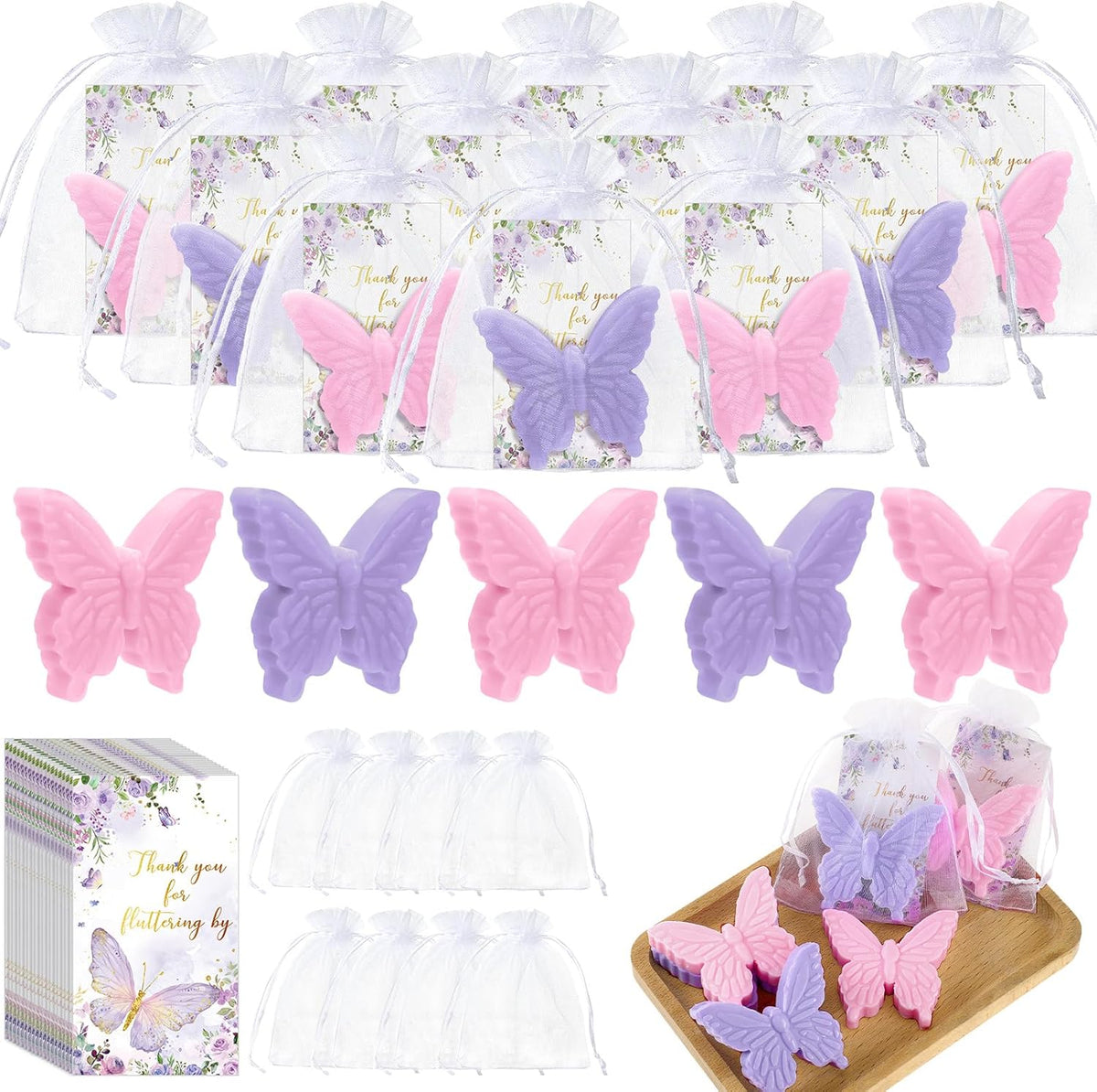 Dunzy 100 Sets Butterfly Theme Baby Shower Favors for Guests Butterfly Soap Favors with Thanks You