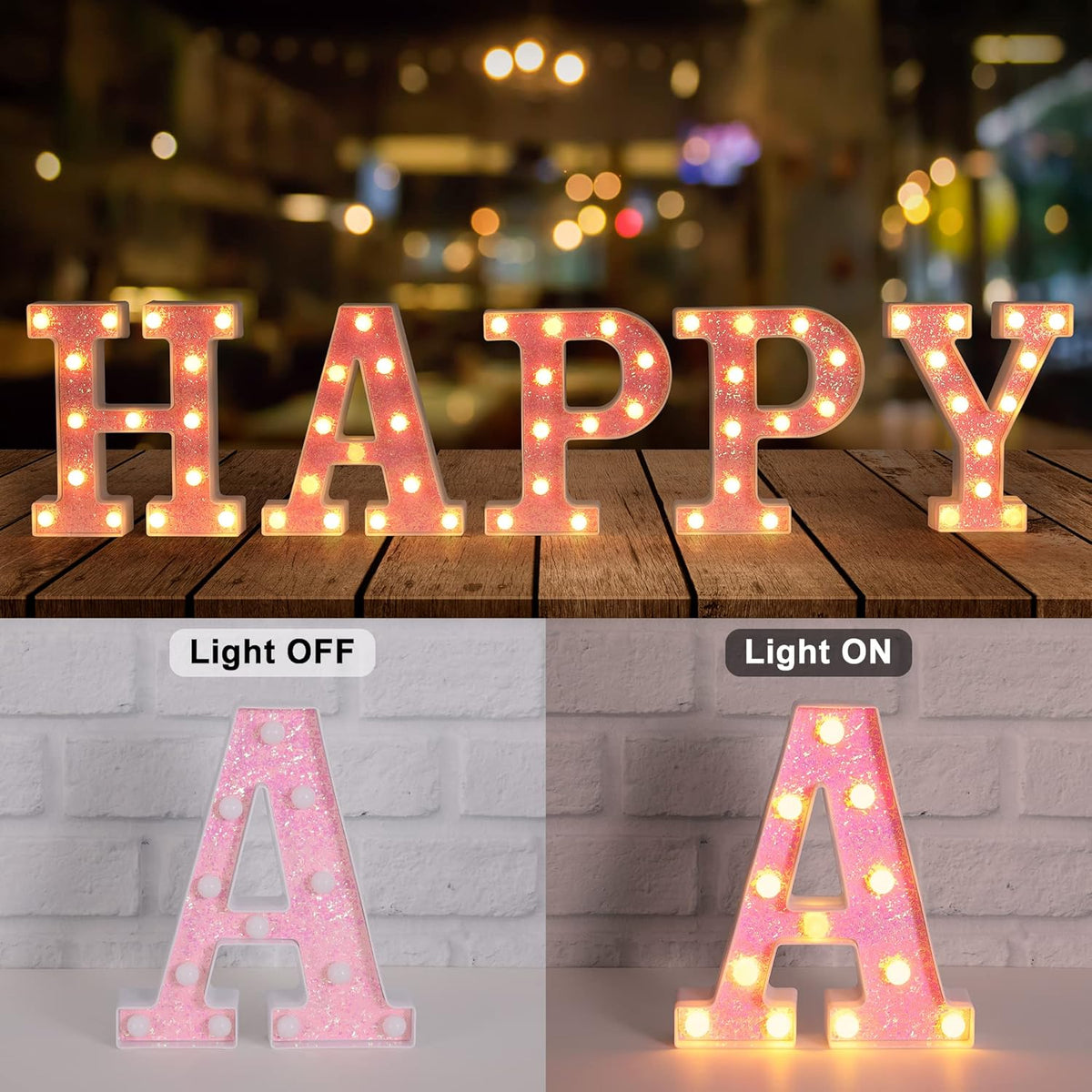 Foaky Pink Light up Letters，Pink Party Decorations,Girls Room Decor,Glitter Light Up