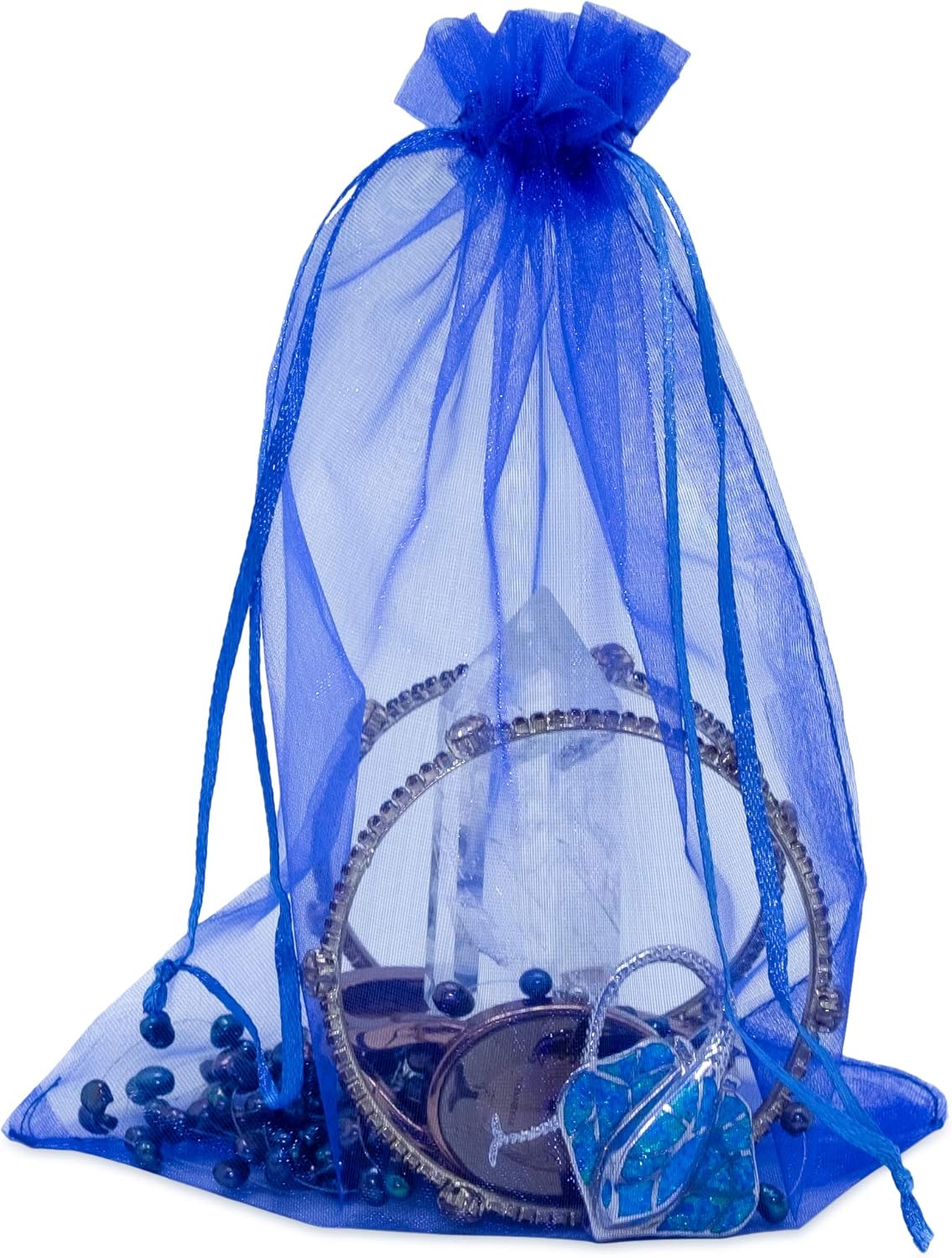 TheDisplayGuys 48-Pack 6x8 Royal Blue Sheer Organza Gift Bags with Drawstring, Jewelry Candy Treat
