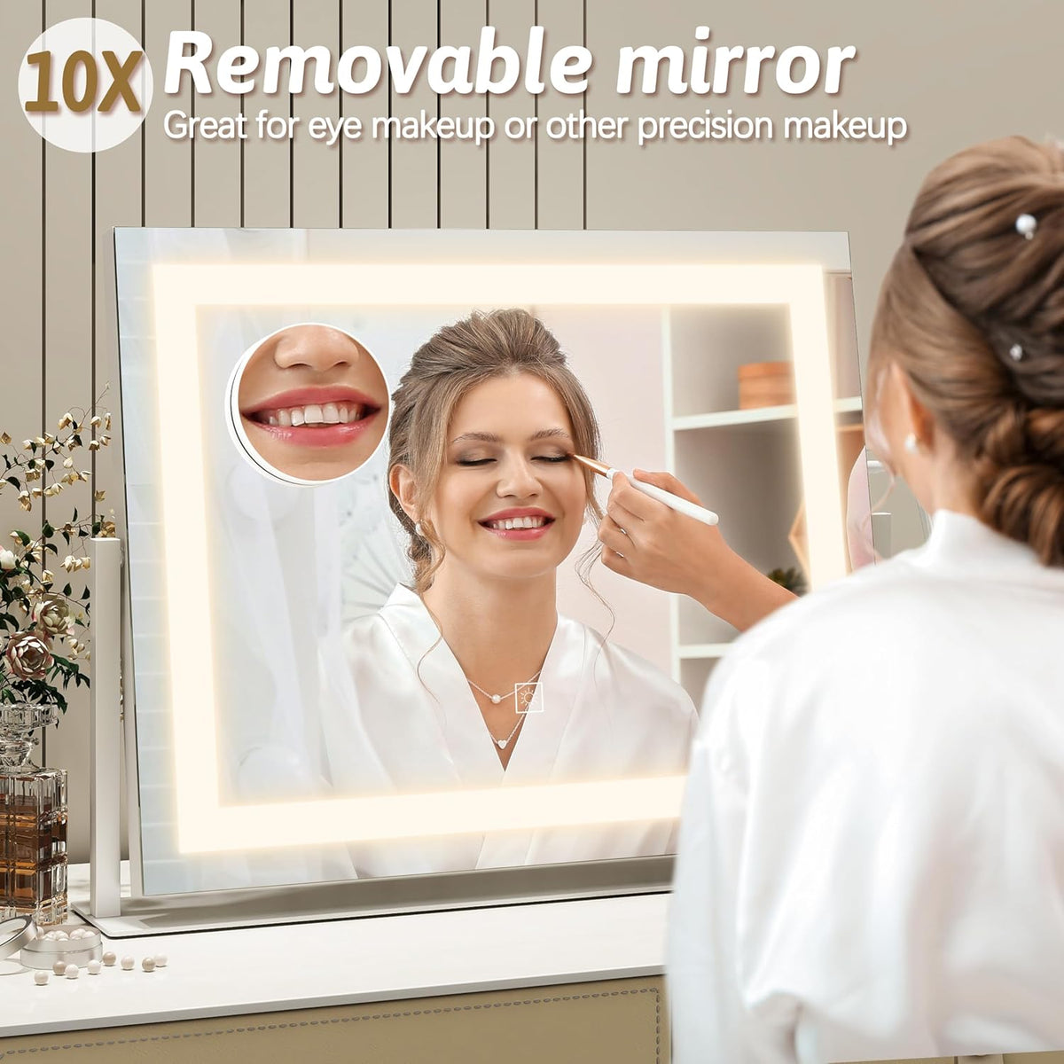 Vanity Mirror with Lights 22"x18", Lighted Makeup Mirror with 10X Magnification, Smart Touch 3