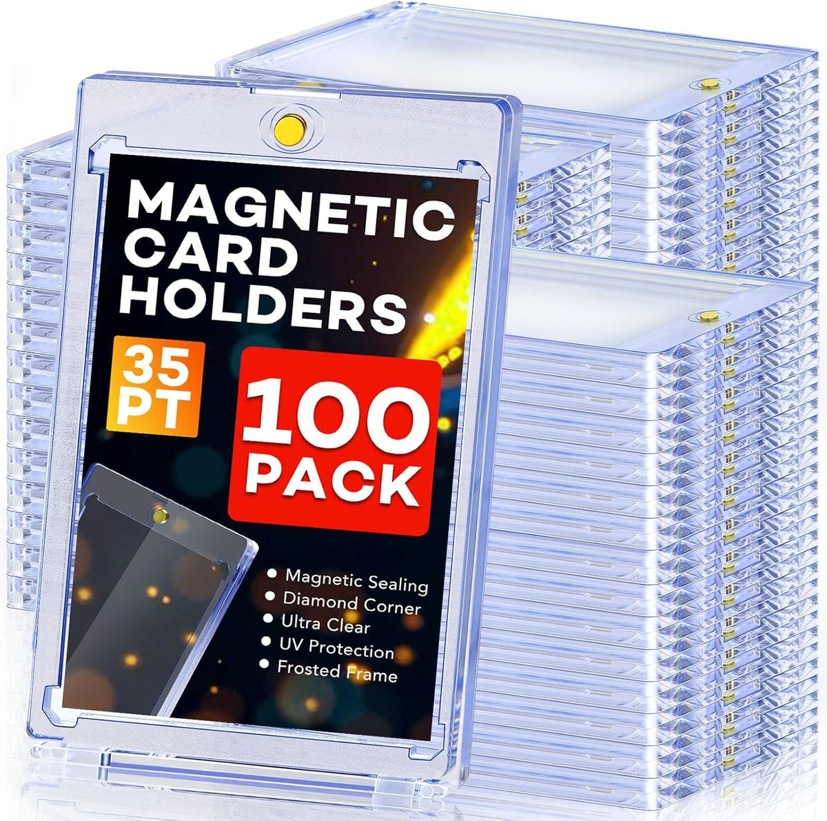 100ct Magnetic Card Holders, Magnetic 35pt One Touch Card Holders, U-V Protection Hard Plastic